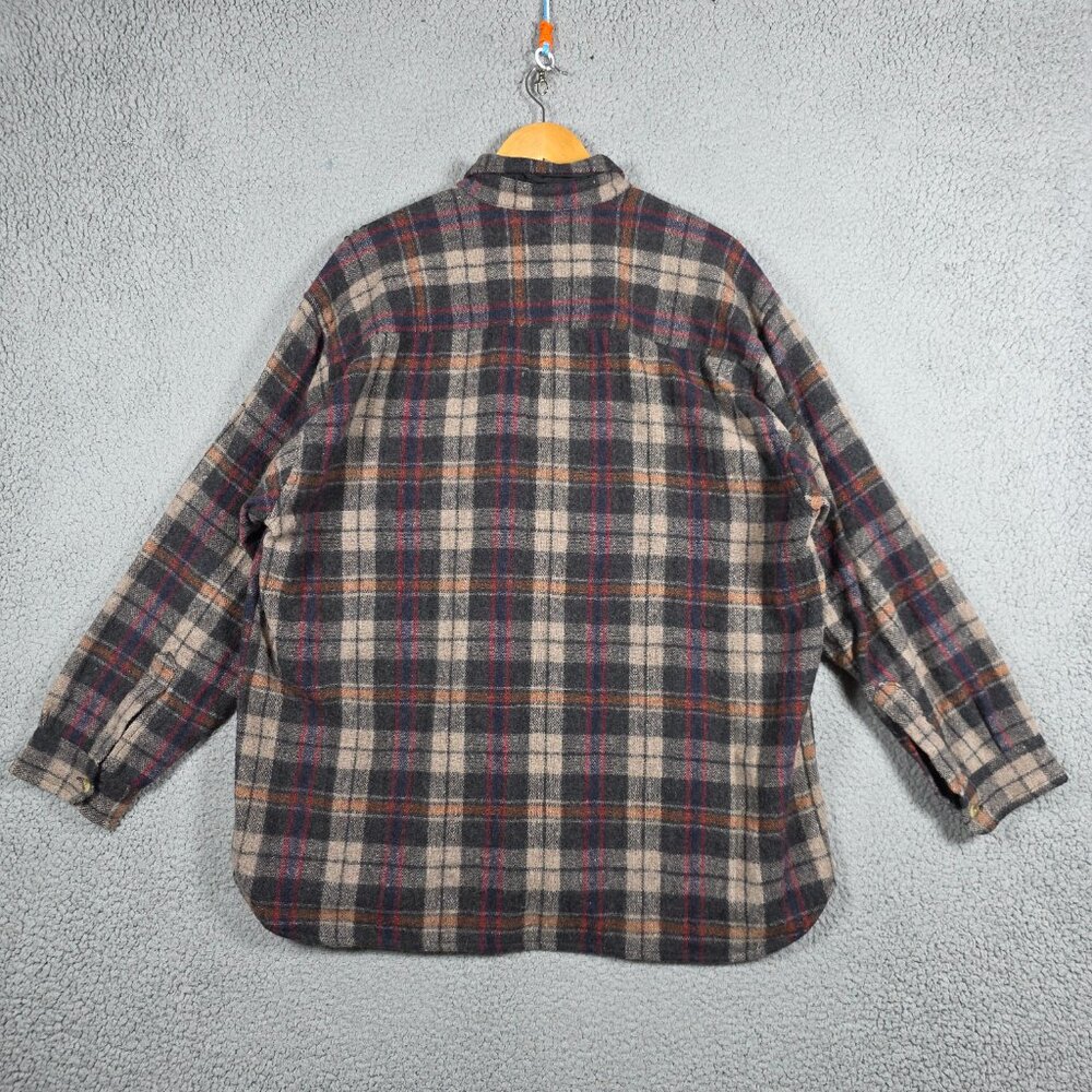 Vintage Flannel Shirt Mens Size XL Brown Tartan Plaid Regular Fit Wool Blend VTG - Picture 5 of 12